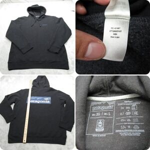 Patagonia Hoodie Unisex L/XL Black Boardshort Logo Uprisal Super Heavyweight